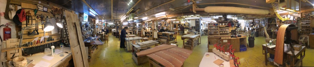 A panoramic photo of the Chippendale Furniture School workshop.